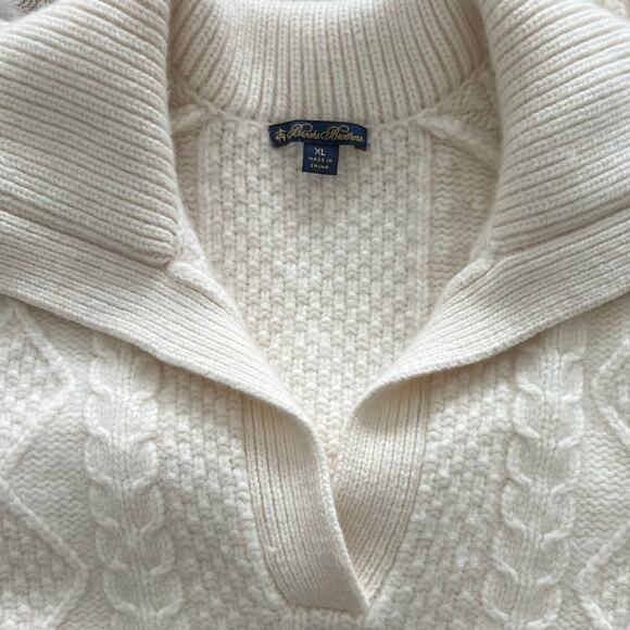 Brooks Brothers Merino Wool White Cream Sweater XL Thick Cable Knit Fisherman - Picture 6 of 8